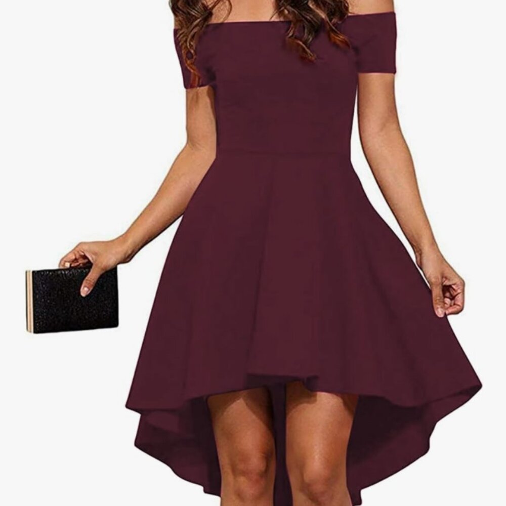 High Low Off Shoulder Skater Dress
